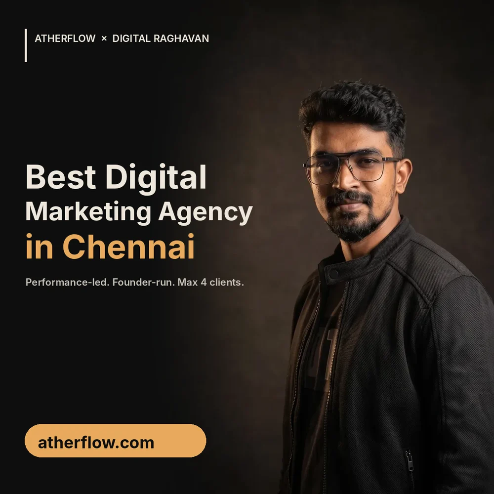 Best digital marketing agency in Chennai banner with AtherFlow founder Veera Raghavan in a black jacket