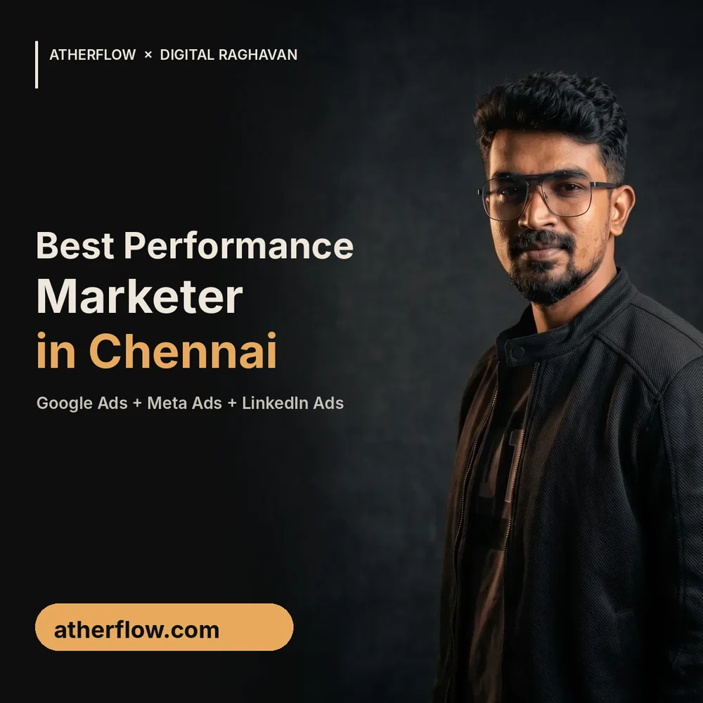 Best performance marketer in Chennai banner featuring Digital Raghavan, Google Ads and Meta Ads specialist