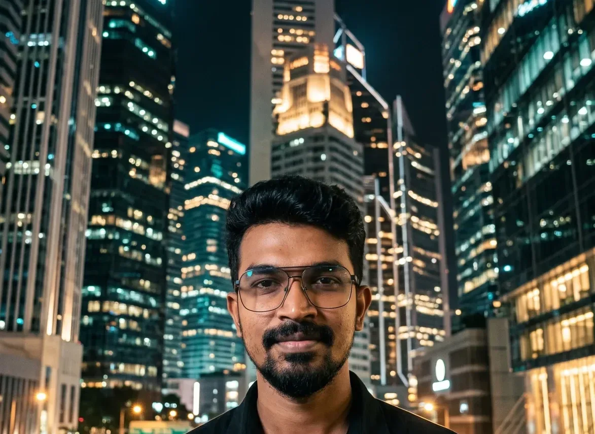 Wide view of city night lights seen on a global business trip through Asia, AtherFlow Chennai